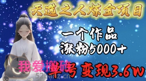 天选之人炼金项目，一个作品涨粉5000+，单号变现3.6w-搬砖党52搬砖-52banz.cn|52搬砖-我爱搬砖网