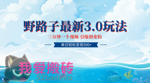 全网独家首发快手野路子3.0玩法 轻松日引300+创业粉-搬砖党52搬砖-52banz.cn|52搬砖-我爱搬砖网