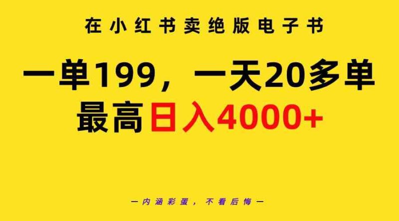 在小红书卖绝版电子书，一单199 一天最多搞20多单，最高日入4000+教程+资料|52搬砖-我爱搬砖网