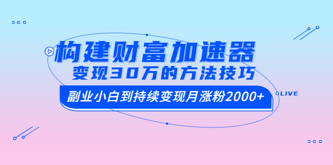 构建财富加速器，副业小白到持续变现月涨粉2000+，变现30万的方法技巧|52搬砖-我爱搬砖网