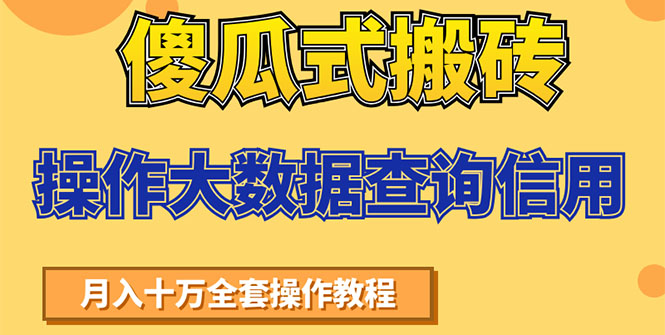 傻瓜式搬砖操作大数据查询信用赚钱方法：助你快速月入6万全套操作教程|52搬砖-我爱搬砖网