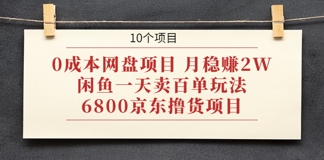 0成本网盘项目 月稳赚2W+闲鱼一天卖百单玩法+6800京东撸货项目 (10个项目)|52搬砖-我爱搬砖网