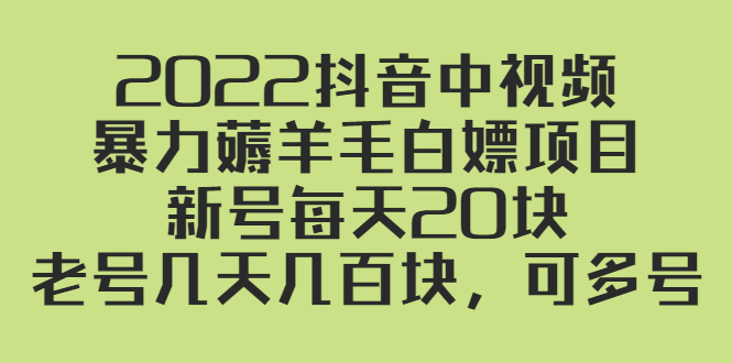 2022抖音中视频暴力薅羊毛白嫖项目：新号每天20块，老号几天几百块，可多号|52搬砖-我爱搬砖网