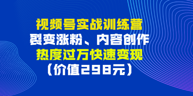 视频号实战训练营，裂变涨粉、内容创作、热度过万快速变现|52搬砖-我爱搬砖网