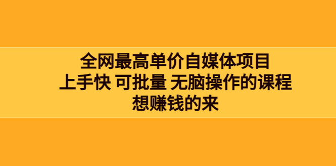 全网最单高价自媒体项目：上手快 可批量 无脑操作的课程，想赚钱的来|52搬砖-我爱搬砖网