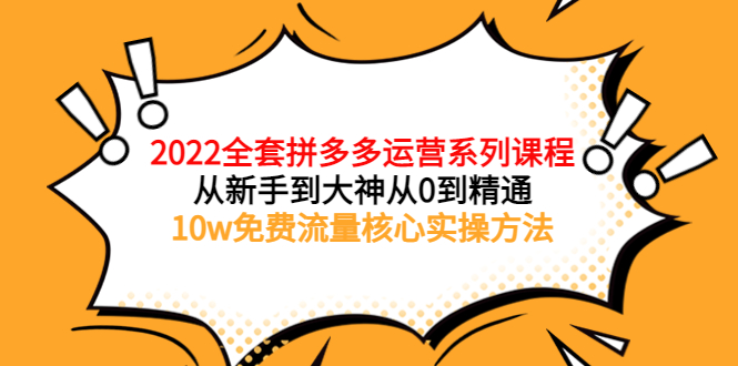 2022全套拼多多运营课程，从新手到大神从0到精通，10w免费流量核心实操方法|52搬砖-我爱搬砖网