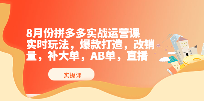 8月份拼多多实战运营课，实时玩法，爆款打造，改销量，补大单，AB单，直播|52搬砖-我爱搬砖网