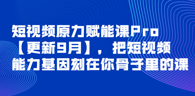 短视频原力赋能课Pro【更新9月】，把短视频能力基因刻在你骨子里的课|52搬砖-我爱搬砖网