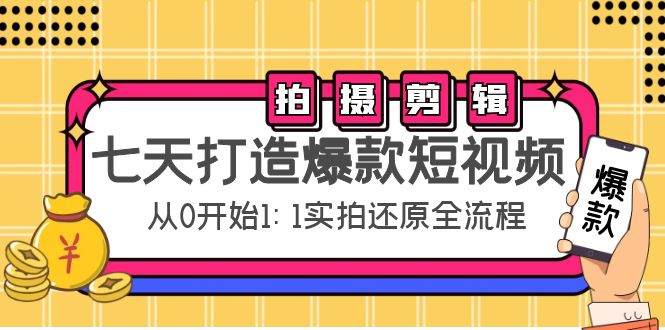 七天打造爆款短视频：拍摄+剪辑实操，从0开始1:1实拍还原实操全流程|52搬砖-我爱搬砖网