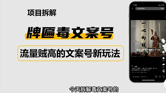 2023抖音快手毒文案新玩法，牌匾文案号，起号快易变现|52搬砖-我爱搬砖网