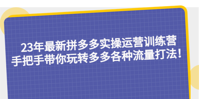 23年最新拼多多实操运营训练营：手把手带你玩转多多各种流量打法！|52搬砖-我爱搬砖网