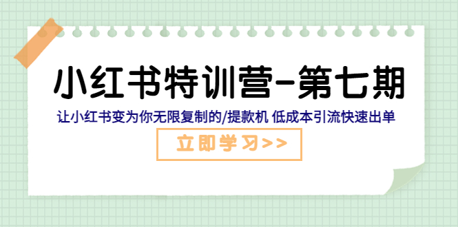 小红书特训营-第七期 让小红书变为你无限复制的/提款机 低成本引流快速出单|52搬砖-我爱搬砖网