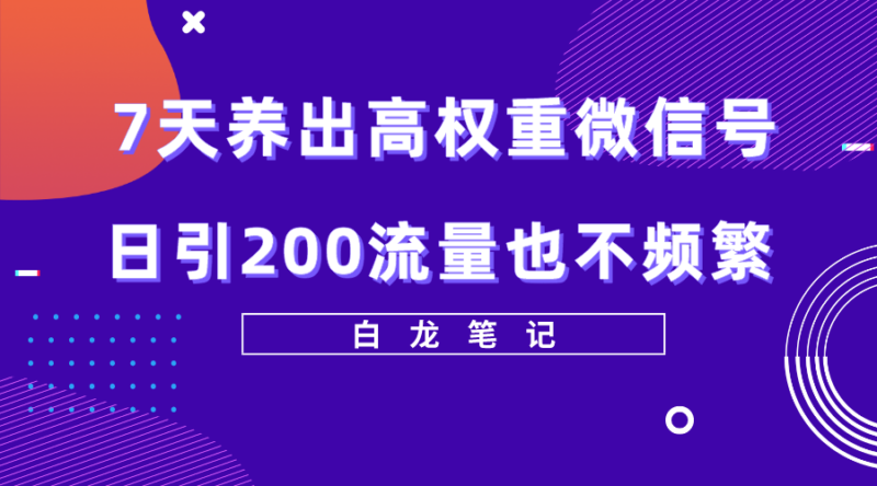 7天养出高权重微信号，日引200流量也不频繁，方法价值3680元|52搬砖-我爱搬砖网