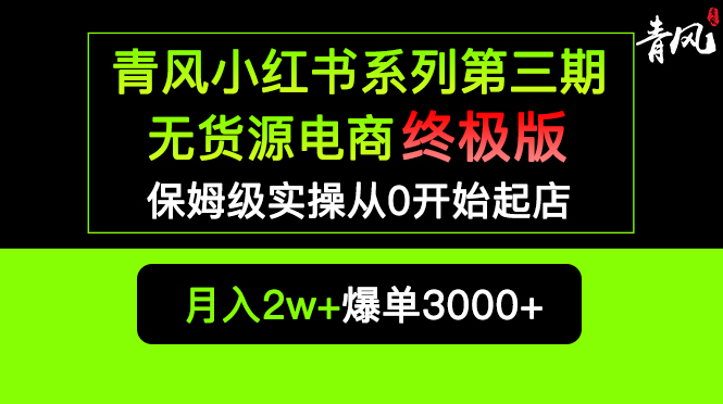 小红书无货源电商爆单终极版【视频教程+实战手册】保姆级实操从0起店爆单|52搬砖-我爱搬砖网