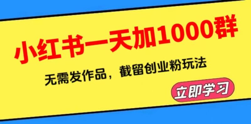 小红书一天加1000群,无需发作品,截留创业粉玩法|52搬砖-我爱搬砖网