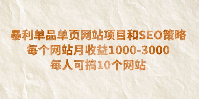 暴利单品单页网站项目和SEO策略  每个网站月收益1000-3000  每人可搞10个|52搬砖-我爱搬砖网