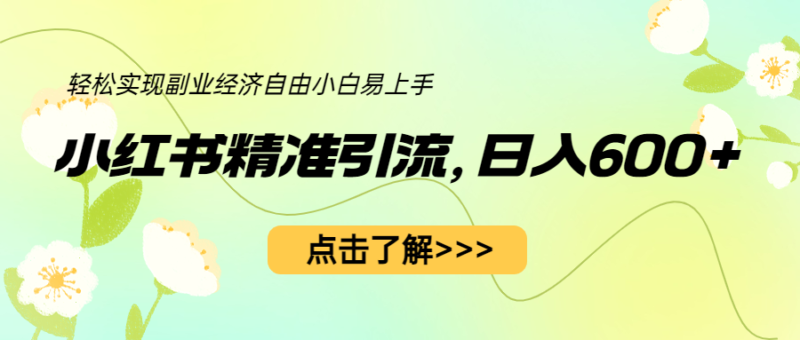 小红书精准引流，小白日入600+，轻松实现副业经济自由|52搬砖-我爱搬砖网