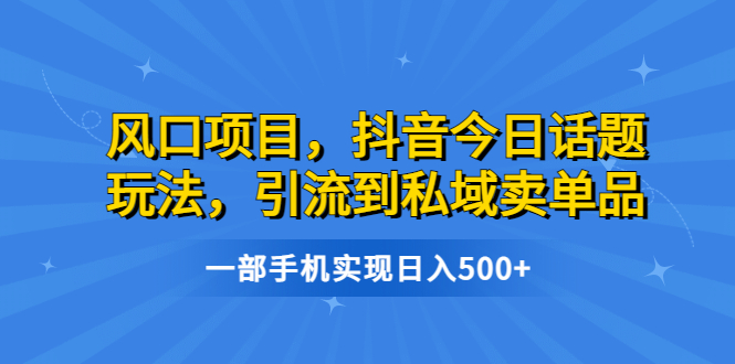 风口项目，抖音今日话题玩法，引流到私域卖单品，一部手机实现日入500+|52搬砖-我爱搬砖网