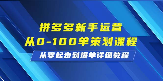 拼多多新手运营从0-100单策划课程，从零起步到爆单详细教程|52搬砖-我爱搬砖网