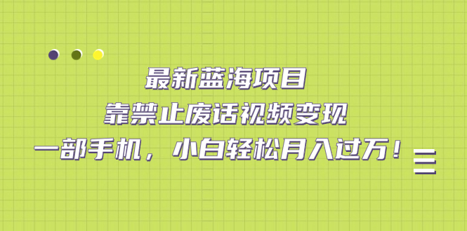 最新蓝海项目，靠禁止废话视频变现，一部手机，小白轻松月入过万！|52搬砖-我爱搬砖网