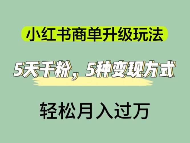 小红书商单升级玩法，5天千粉，5种变现渠道，轻松月入1万+|52搬砖-我爱搬砖网
