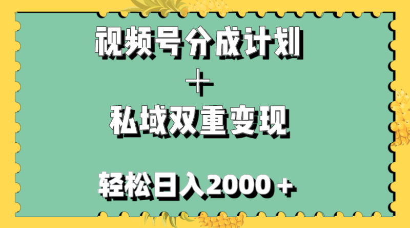 视频号分成计划+私域双重变现,轻松日入1000+,无任何门槛,小白轻松上手|52搬砖-我爱搬砖网