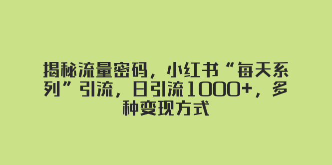 揭秘流量密码，小红书“每天系列”引流，日引流1000+，多种变现方式|52搬砖-我爱搬砖网