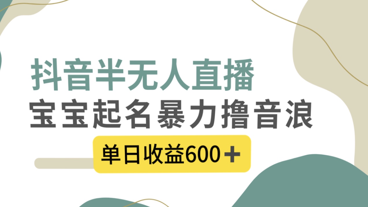 抖音半无人直播，宝宝起名，暴力撸音浪，单日收益600+|52搬砖-我爱搬砖网