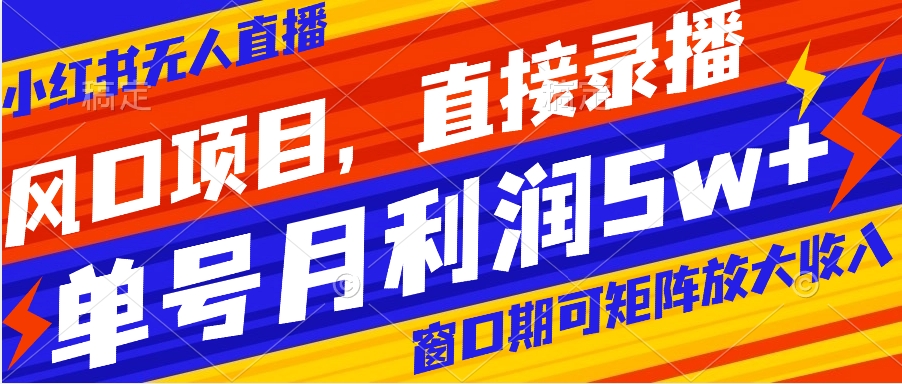 风口项目，小红书无人直播带货，直接录播，可矩阵，月入5w+|52搬砖-我爱搬砖网