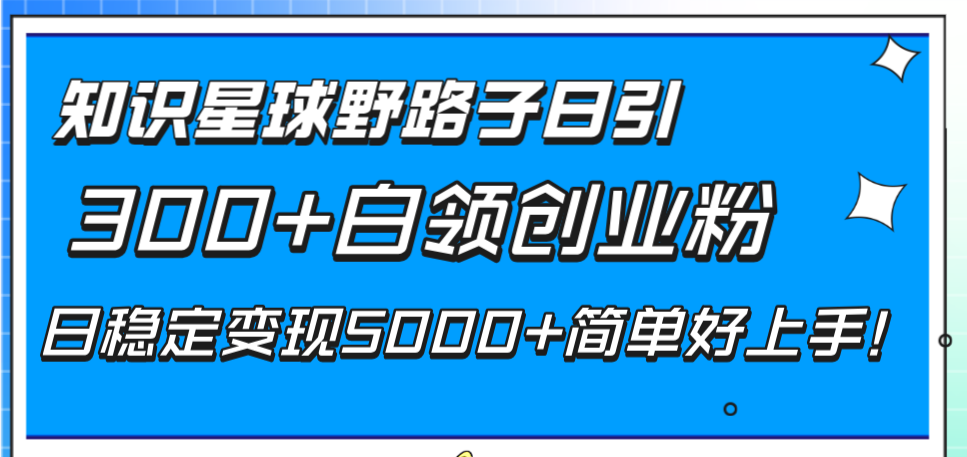 知识星球野路子日引300+白领创业粉，日稳定变现5000+简单好上手！|52搬砖-我爱搬砖网