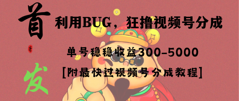 全网独家首发,视频号BUG,超短期项目,单号每日净收益300-5000!|52搬砖-我爱搬砖网