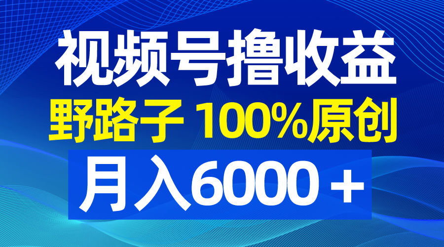 视频号野路子撸收益，100%原创，条条爆款，月入6000＋|52搬砖-我爱搬砖网