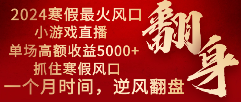 2024年最火寒假风口项目 小游戏直播 单场收益5000+抓住风口 一个月直接提车|52搬砖-我爱搬砖网