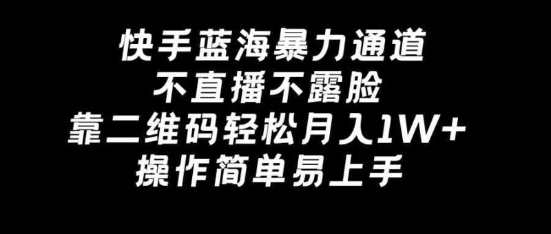快手蓝海暴力通道,不直播不露脸,靠二维码轻松月入1W+,操作简单易上手|52搬砖-我爱搬砖网