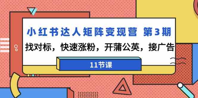 小红书达人矩阵变现营 第3期，找对标，快速涨粉，开蒲公英，接广告-11节课|52搬砖-我爱搬砖网