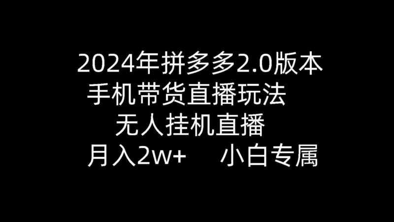 2024年拼多多2.0版本,手机带货直播玩法,无人挂机直播, 月入2w+, 小…|52搬砖-我爱搬砖网
