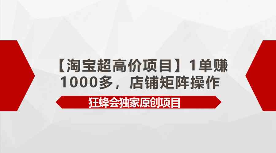 【淘宝超高价项目】1单赚1000多，店铺矩阵操作|52搬砖-我爱搬砖网