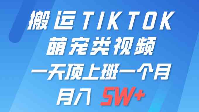 一键搬运TIKTOK萌宠类视频 一部手机即可操作 所有平台均可发布 轻松月入5W+|52搬砖-我爱搬砖网