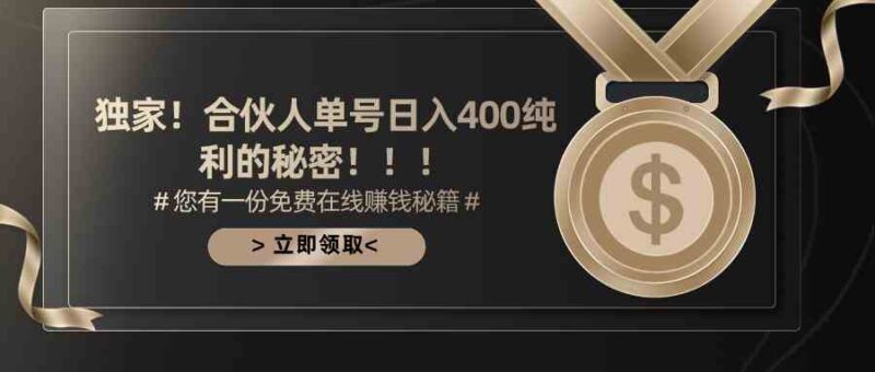 合伙人广告撸金最新玩法,每天单号400纯利|52搬砖-我爱搬砖网