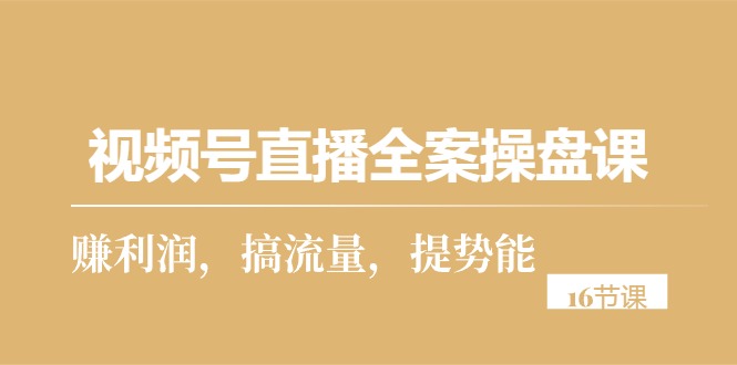 视频号直播全案操盘课，赚利润，搞流量，提势能|52搬砖-我爱搬砖网