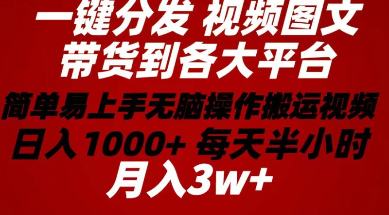 2024年 一键分发带货图文视频  简单易上手 无脑赚收益 每天半小时日入1…|52搬砖-我爱搬砖网