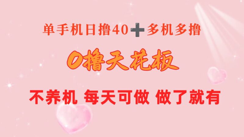 0撸天花板 单手机日收益40+ 2台80+ 单人可操作10台 做了就有 长期稳定|52搬砖-我爱搬砖网