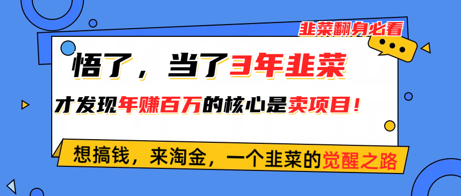 悟了，当了3年韭菜，才发现网赚圈年赚100万的核心是卖项目，含泪分享！|52搬砖-我爱搬砖网