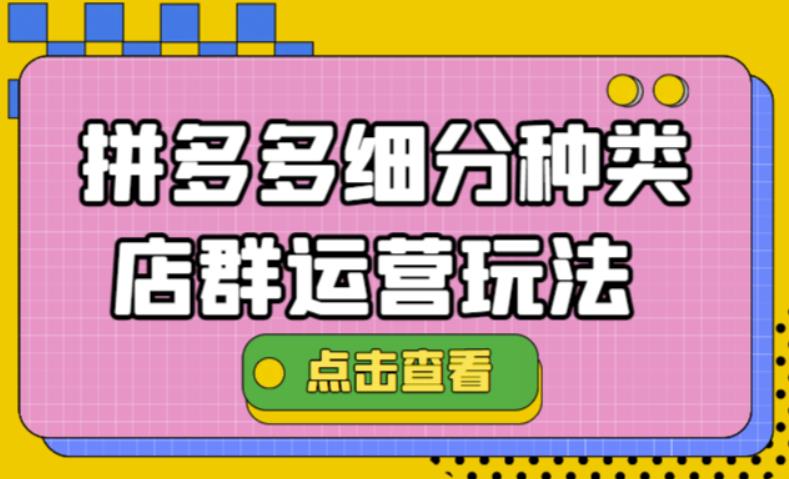 拼多多细分种类店群运营玩法3.0，11月最新玩法，小白也可以操作|52搬砖-我爱搬砖网