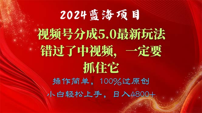 2024蓝海项目，视频号分成计划5.0最新玩法，错过了中视频，一定要抓住…|52搬砖-我爱搬砖网