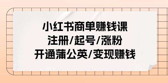 小红书商单赚钱课：注册/起号/涨粉/开通蒲公英/变现赚钱|52搬砖-我爱搬砖网