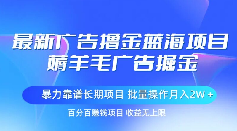 最新广告撸金蓝海项目，薅羊毛广告掘金 长期项目 批量操作月入2W＋|52搬砖-我爱搬砖网