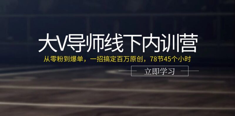 大V导师线下内训营：从零粉到爆单，一招搞定百万原创，78节45个小时|52搬砖-我爱搬砖网