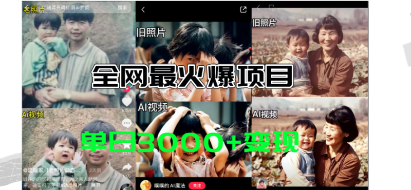 全网爆火的AI让老照片动起来教程,蹭热点日赚3000+,内含免费工具一键…|52搬砖-我爱搬砖网