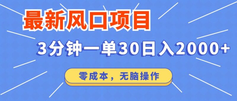 最新风口项目操作，3分钟一单30。日入2000左右，零成本，无脑操作。|52搬砖-我爱搬砖网